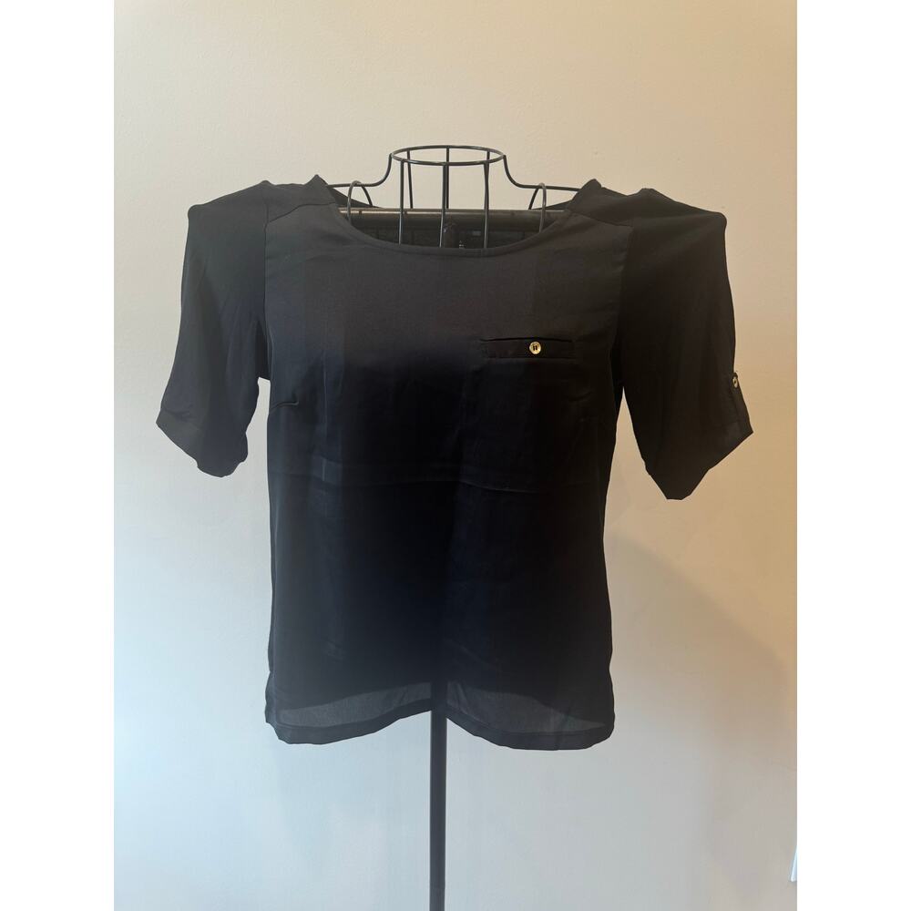 The Limited Black Sheer Blouse XS Button Pocket Short Sleeve Work Top